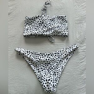Black and White Strapless Bikini Set